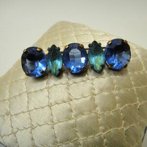 Vintage Brooch Pin Blue & Teal Faceted Glass Stones
